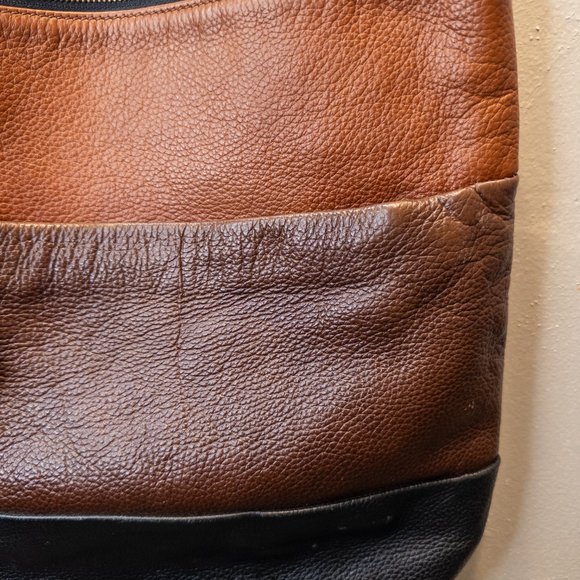 Allo Crossbody Bag Genuine Leather Three Tone Brown Black Medium Boho Purse - Picture 3 of 10